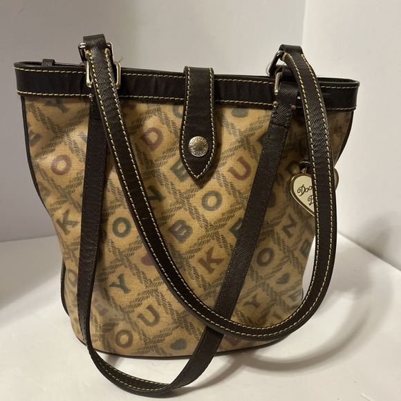 Dooney & Bourke Handbags - Vintage Dooney & Bourke Bucket Bag Coated Canvas Heart Charm Double Handle
